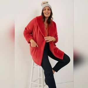 Sanctuary x Anthropologie Elena Plush Shawl Jacket Size Xs Reddish-pink Feminine